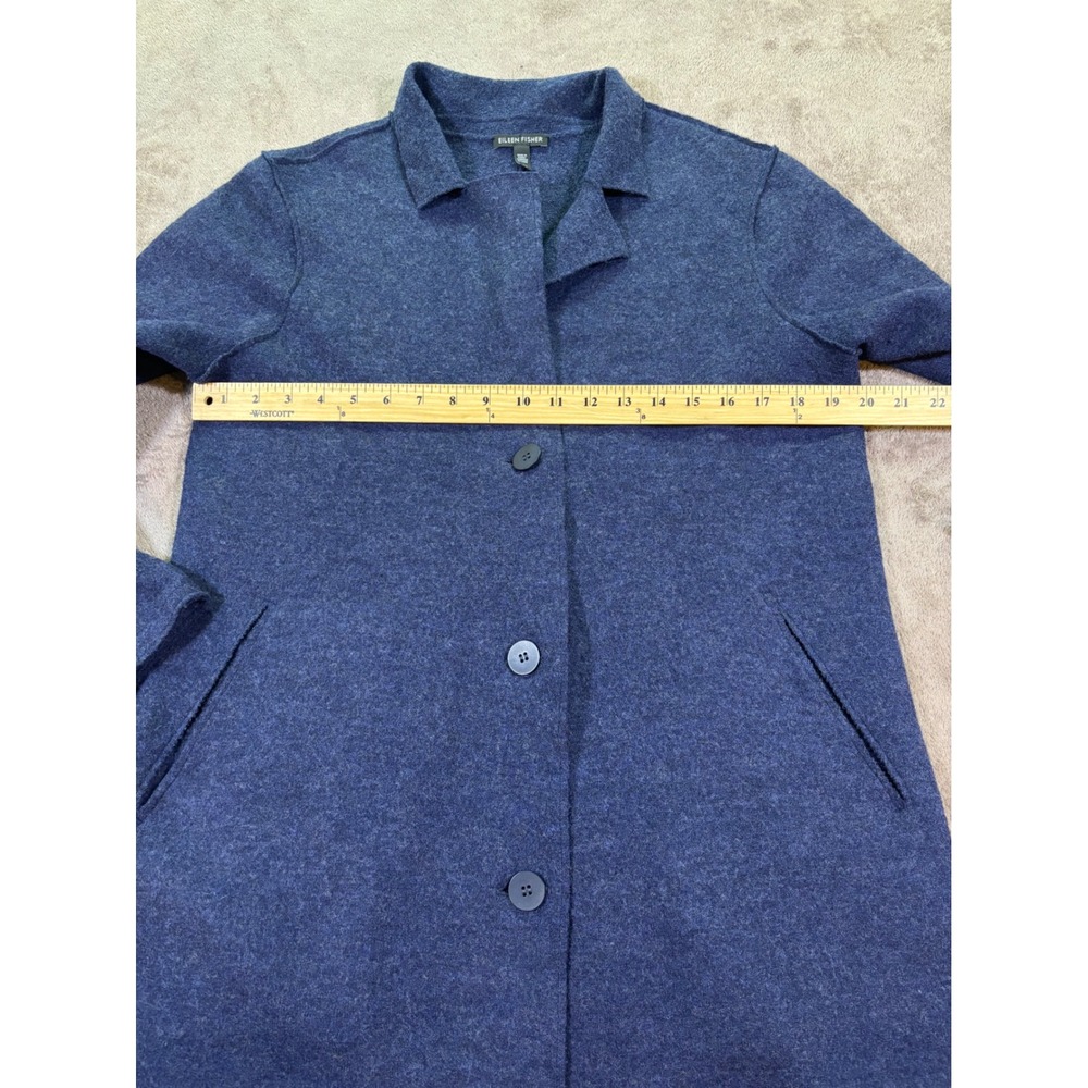 Eileen Fisher Women Blue Wool Notched Lapel Button Front Sweater Coat Size S - Picture 3 of 7